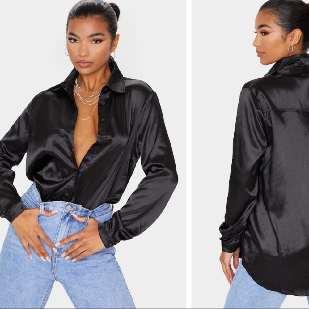 Long sleeve black button up silk